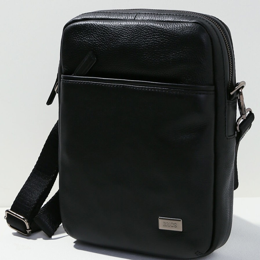 Mens Bags BRIC'S | Bric'S Men'S Black Leather Crossbody Small Bag, Ipad / Tablet Dimensions Br107708.001