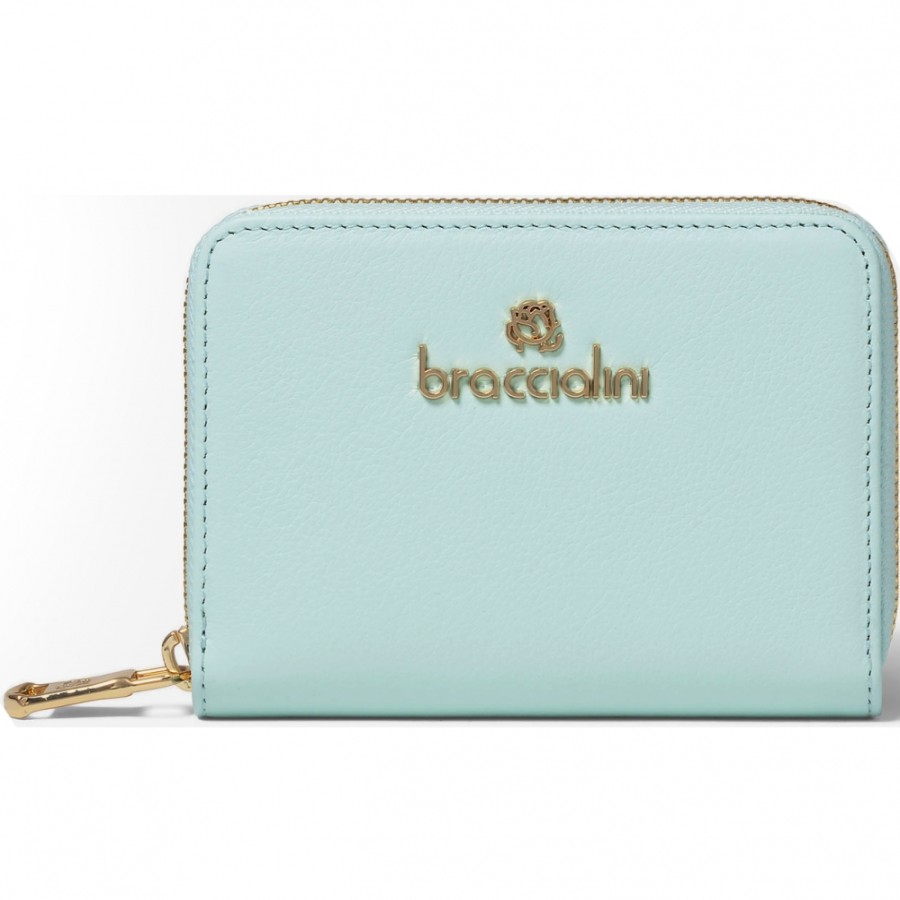 Ladies Accessories Braccialini | Braccialini Women'S Elegant Zip Around Wallet Of Blue Tiffany Leather, Medium B16700