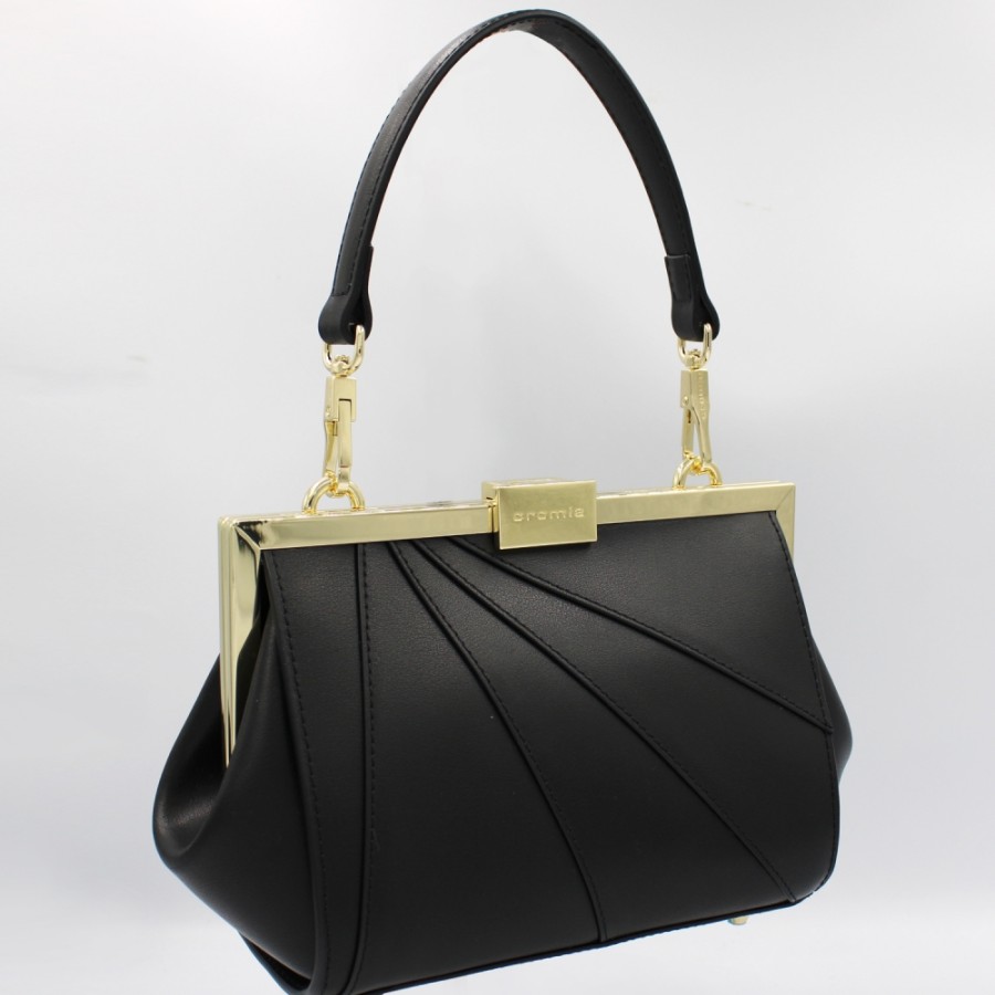 Ladies Bags Cromia | Cromia Vintage Style Small Handbag In Black Leather, Made In Italy 1405440-Black