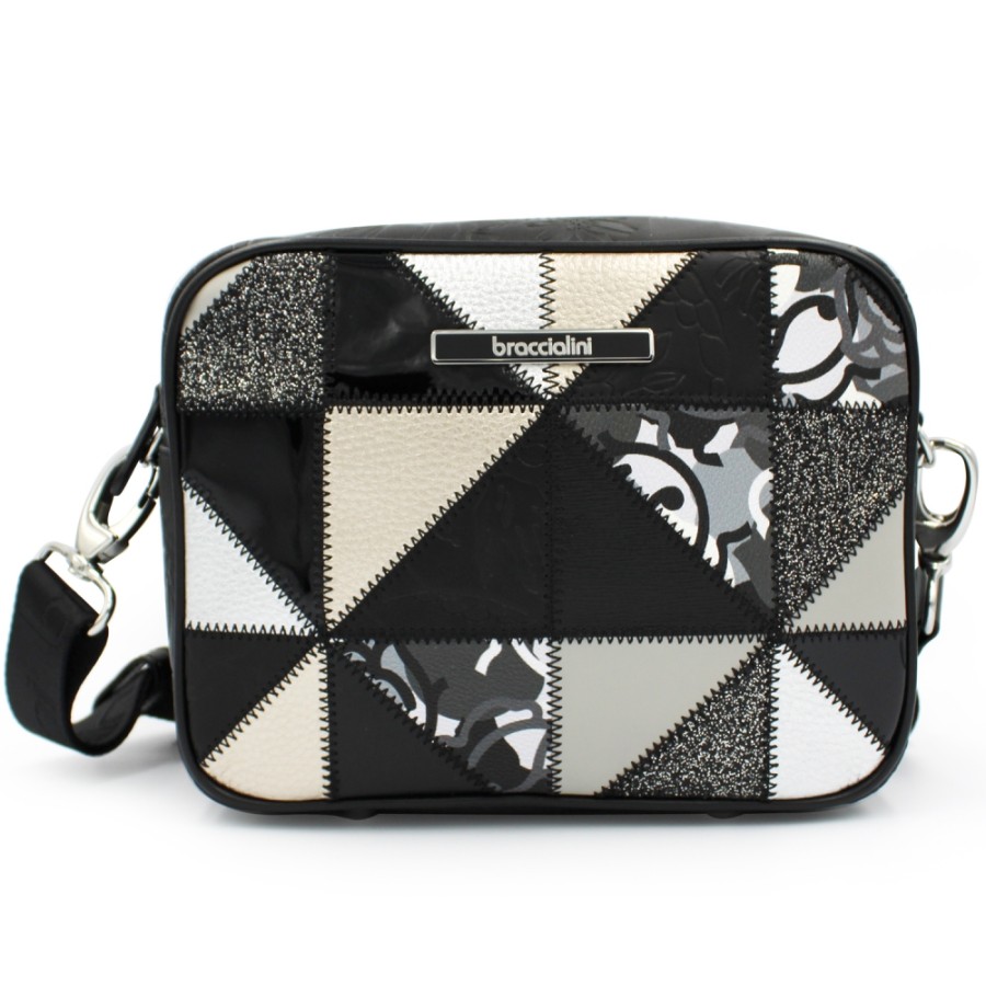 Ladies Bags Braccialini | Braccialini Patchwork Black & Multicolor Leather Cross-Body Bag B13515