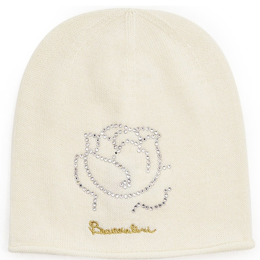 Ladies Matching Clothing For Bags Braccialini | Braccialini Warm Hat With Rhinestone Rose, Cream White Color Bclw41-023-White