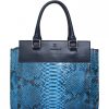 Ladies Bags Cosmina Suciu | Cosmina Suciu Luxurious Exclusive Blue True Python Leather Bag Made In Italy