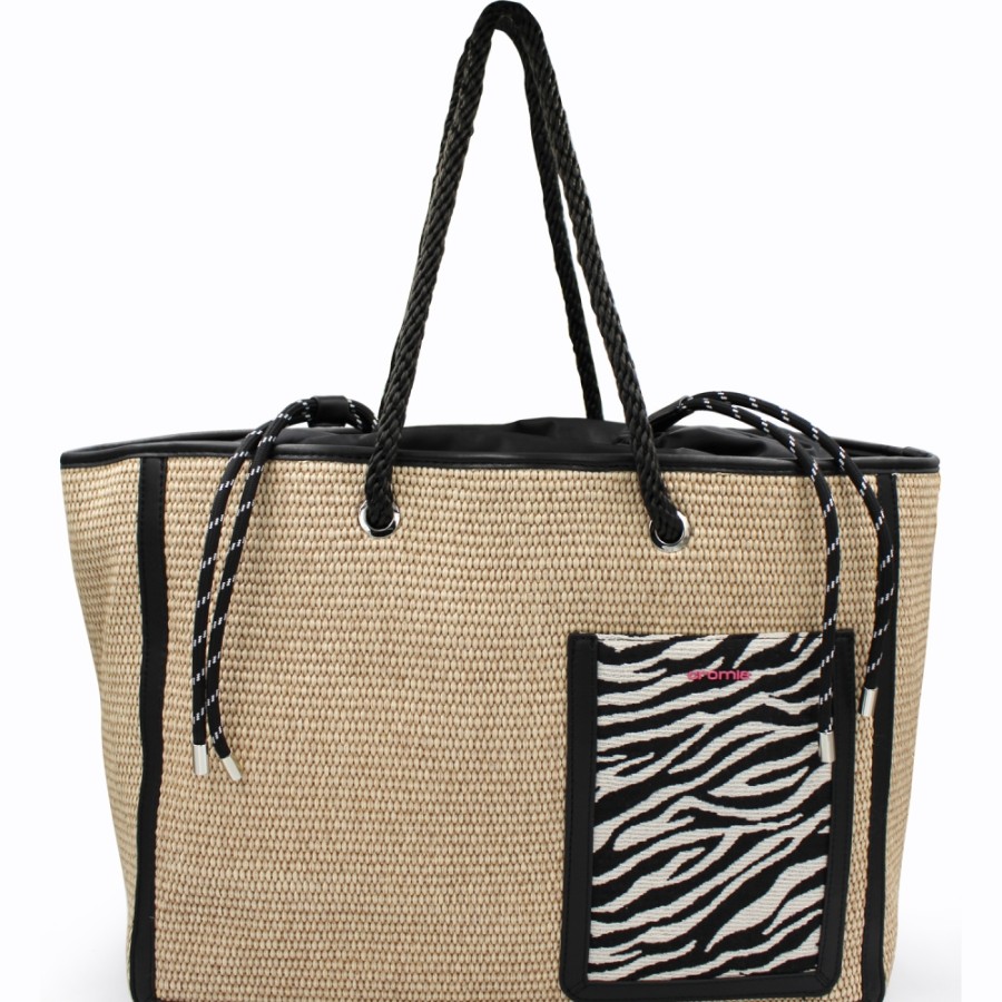 Ladies Bags Cromia | Cromia Maxi Shopper Bag Of Woven Straw, Natural And Black Color 1405207