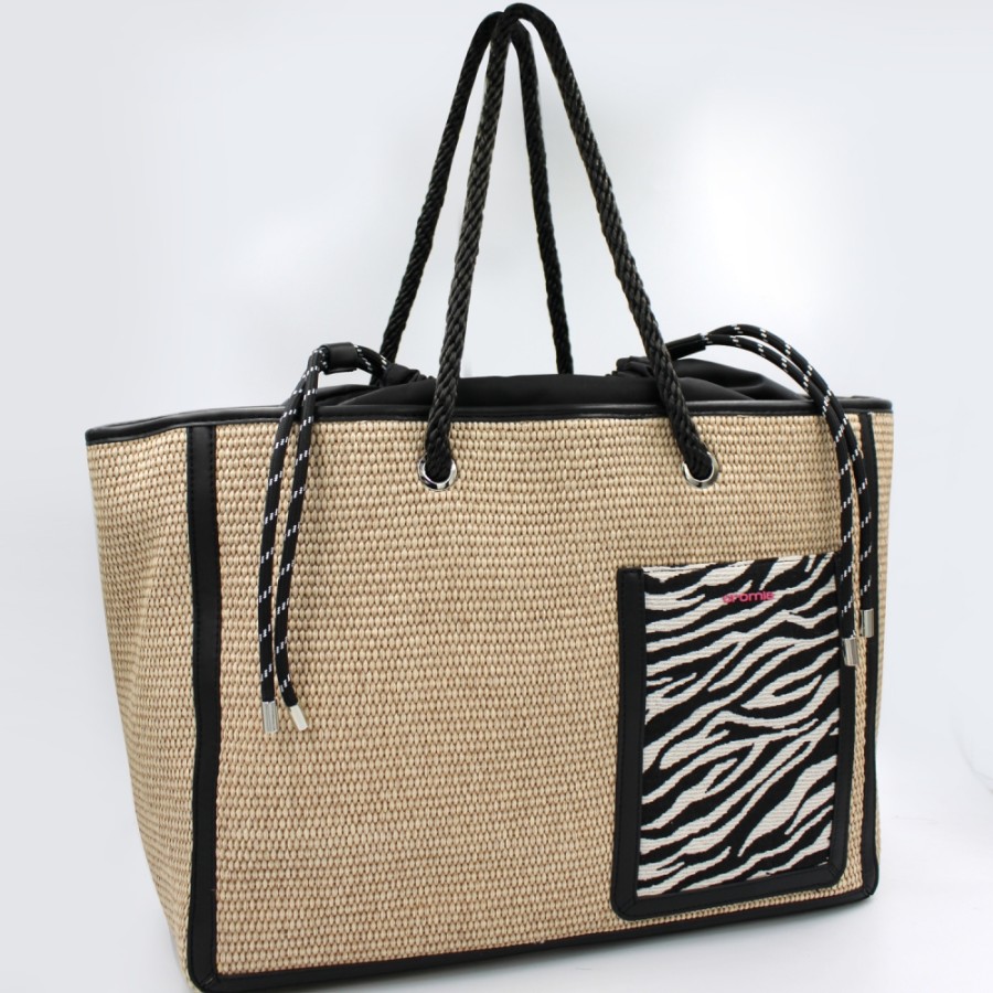 Ladies Bags Cromia | Cromia Maxi Shopper Bag Of Woven Straw, Natural And Black Color 1405207