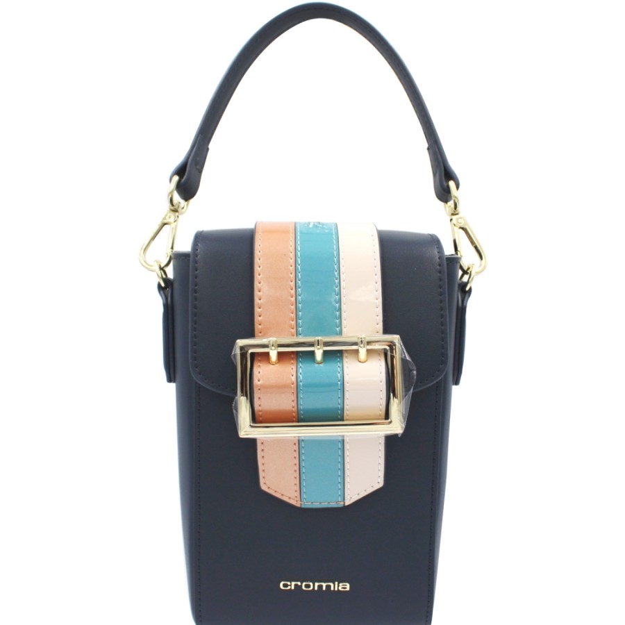 Ladies Bags Cromia | Cromia Crossbody Mini Bag Of Blue Leather With Buckle 8051978055907/1404191