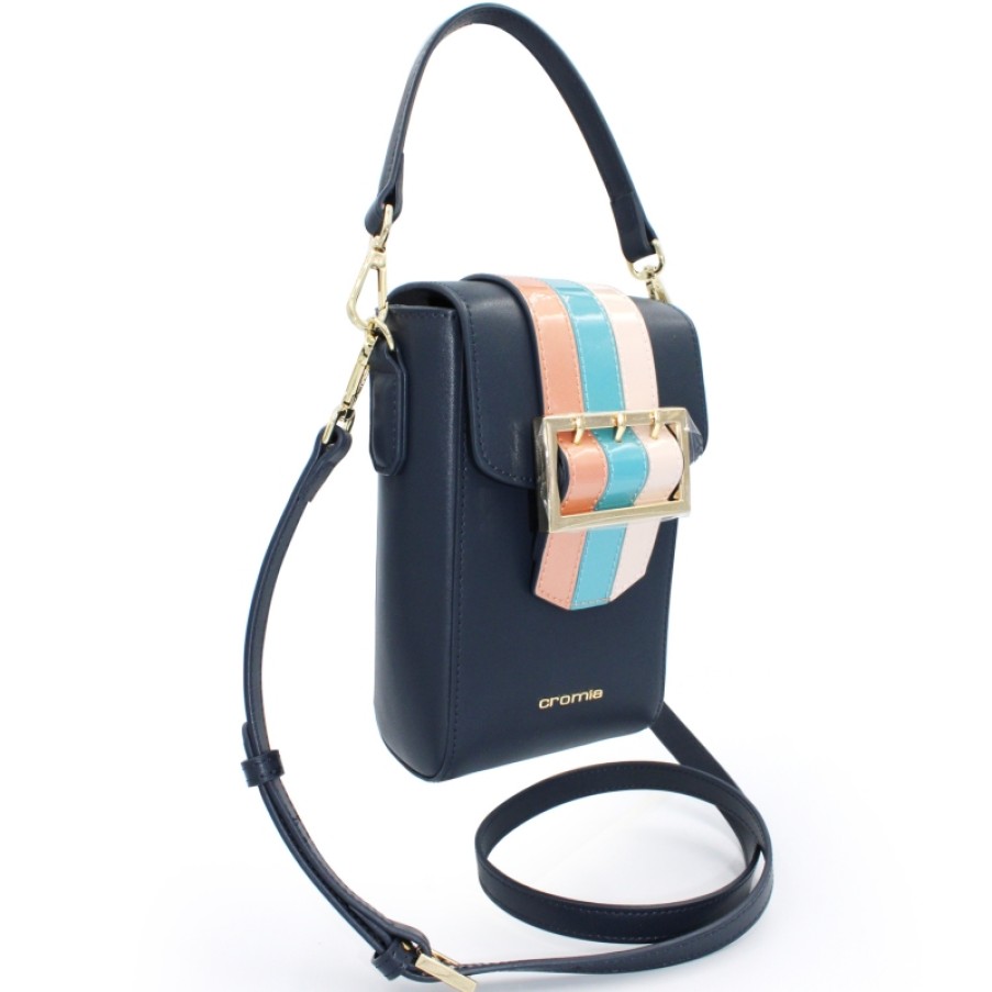 Ladies Bags Cromia | Cromia Crossbody Mini Bag Of Blue Leather With Buckle 8051978055907/1404191