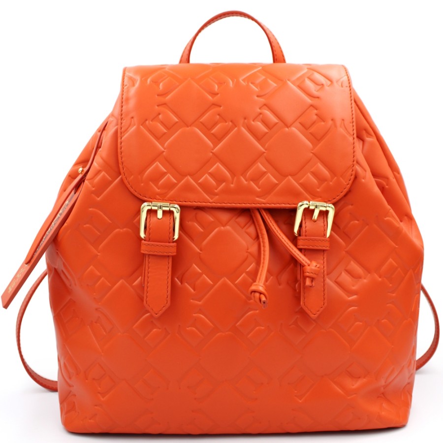 Ladies Bags ERMANNO Ermanno Scervino | Ermanno Ermanno Scervino Backpack With Embossed Logos Of Orange Leather 12400779