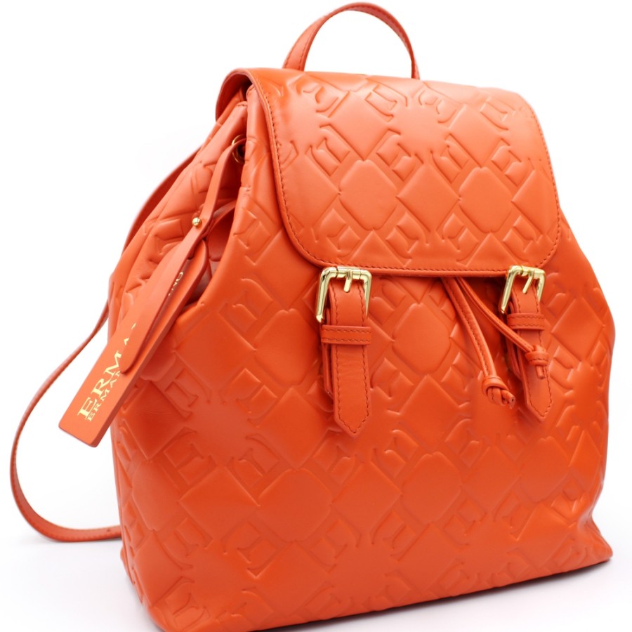 Ladies Bags ERMANNO Ermanno Scervino | Ermanno Ermanno Scervino Backpack With Embossed Logos Of Orange Leather 12400779