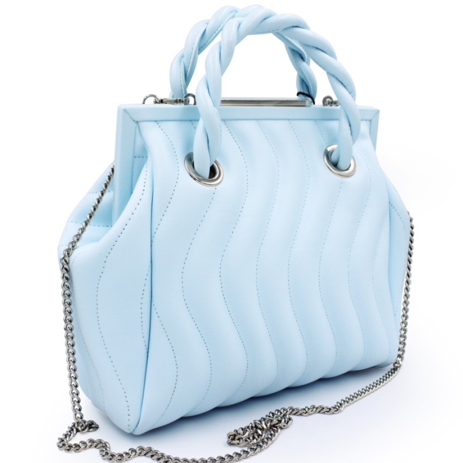 Ladies Bags Blumarine | Blumarine Luxurious Designer Bag Of Light-Blue Quilted Leather With Metallic Closure B81Pwb000042081