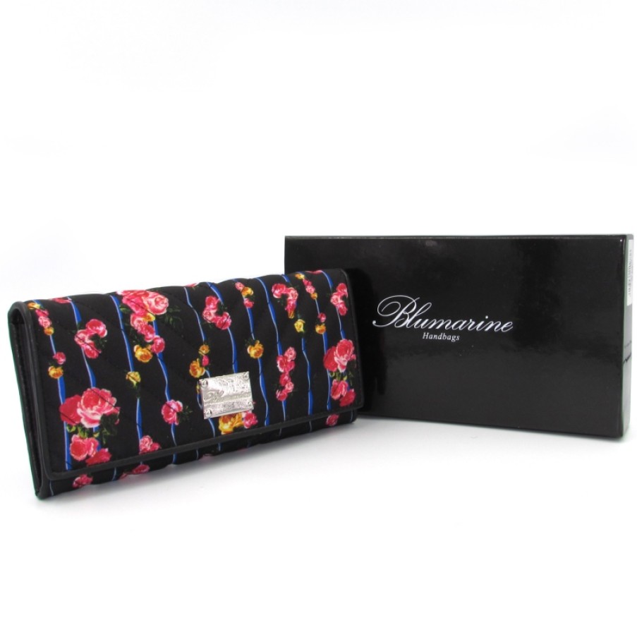 Ladies Accessories Blumarine | Blumarine Women'S Black Wallet With Romantic Floral Print B83Pwb707593999