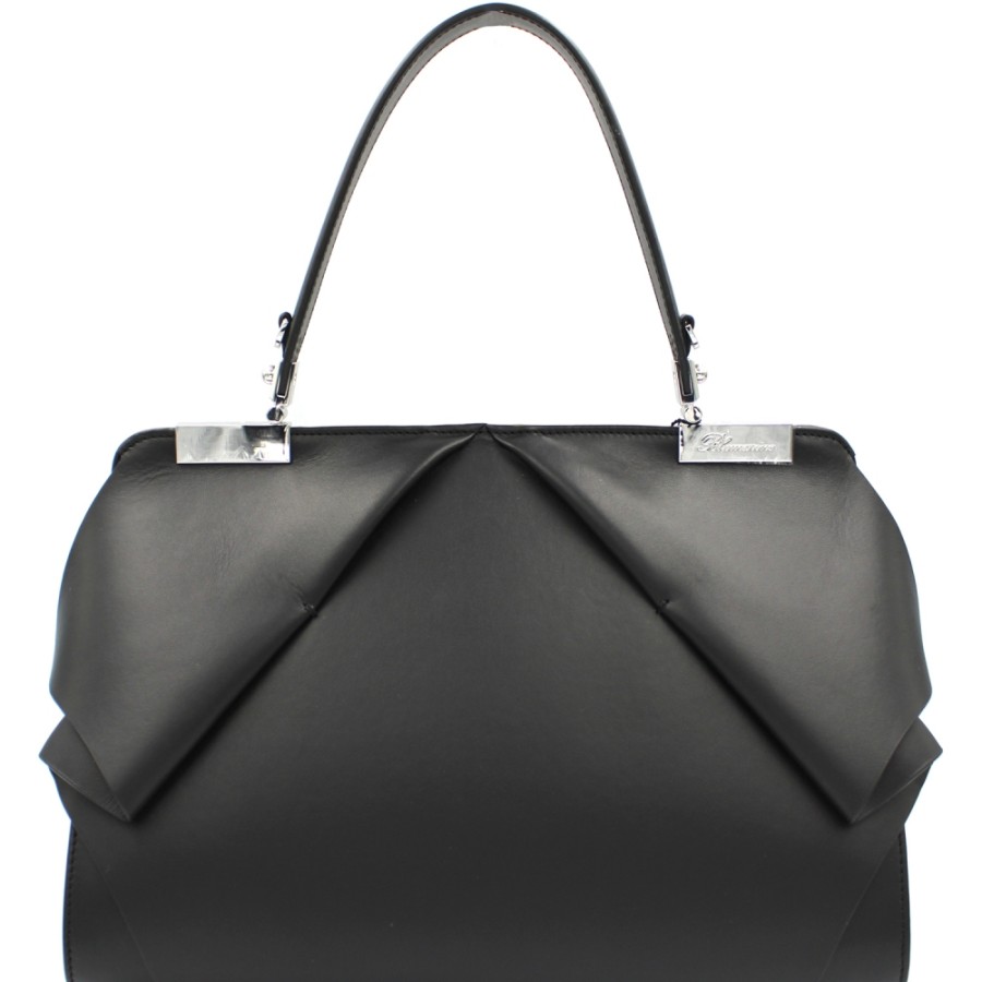 Ladies Bags Blumarine | Blumarine Designer Black Leather Handbag With Frill B81Pwb420022999