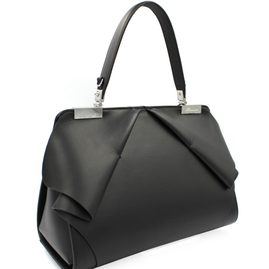 Ladies Bags Blumarine | Blumarine Designer Black Leather Handbag With Frill B81Pwb420022999