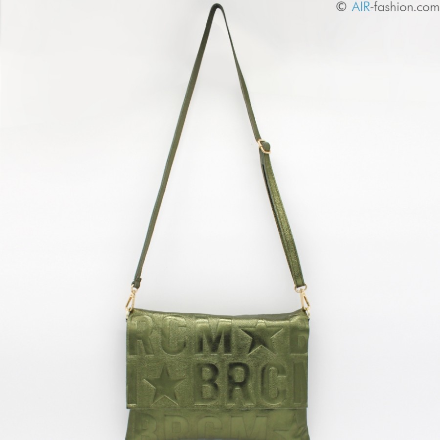 Ladies Bags M*BRC | M*Brc Maxi-Clutch Shoulder Bag Of Metallic Green Leather F260_Verde