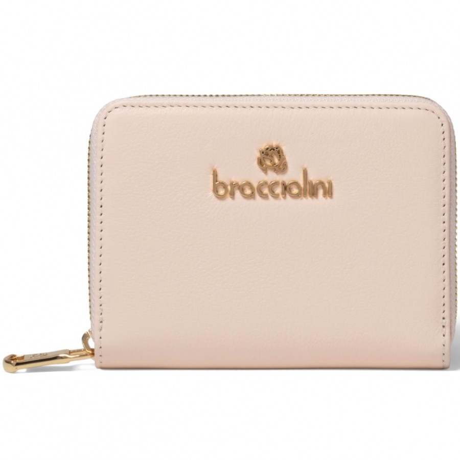 Ladies Accessories Braccialini | Braccialini Women'S Elegant Zip Around Wallet Of Beige-Pink Leather, Medium B16700-Pink