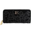 Ladies Accessories ERMANNO Ermanno Scervino | Ermanno Ermanno Scervino Women'S Black Velvet Zip Around Wallet With Embroidery 12600077