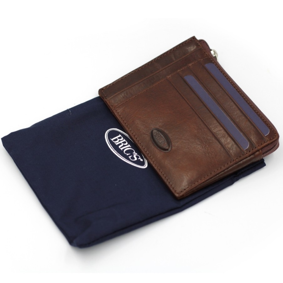 Mens Accessories BRIC'S | Bric'S Men'S Zippered Wallet Credit Card Holder Of Real Brown Leather Bh109208.002