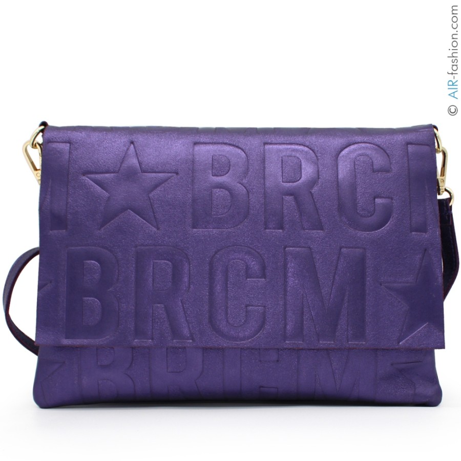 Ladies Bags M*BRC | M*Brc Metallized Violet Leather Maxi-Clutch Shoulder Bag F260_Viola