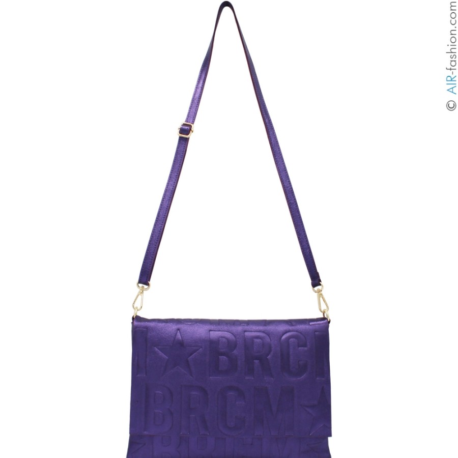 Ladies Bags M*BRC | M*Brc Metallized Violet Leather Maxi-Clutch Shoulder Bag F260_Viola