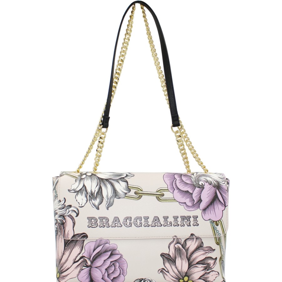 Ladies Bags Braccialini | Braccialini Messenger Bag With Camellia And Rose Print, Powder Color B14302