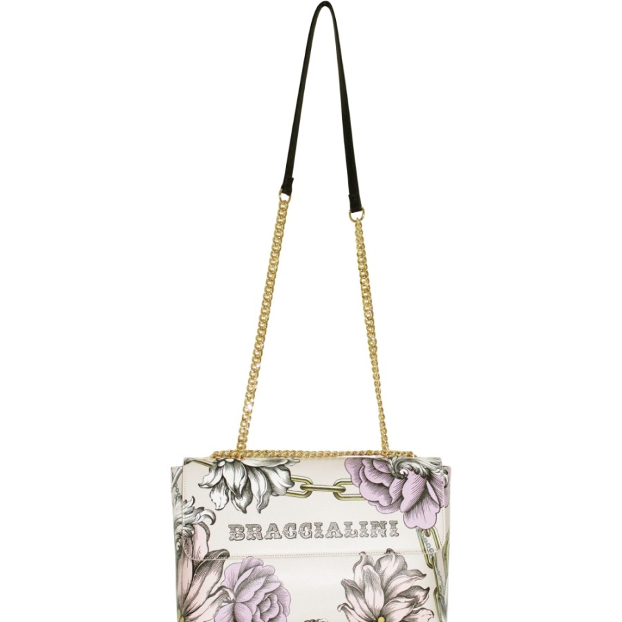 Ladies Bags Braccialini | Braccialini Messenger Bag With Camellia And Rose Print, Powder Color B14302