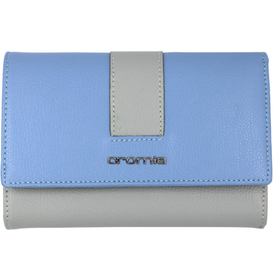 Ladies Accessories CROMIA | Cromia Women'S Grey-Blue Soft Leather Wallet Made In Italy 8051978063773