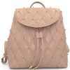 Ladies Bags Cavalli CLASS | Cavalli Class Beige Leather Backpack With Quilted Effect Decorated With Beads C83Pwcrl0065020