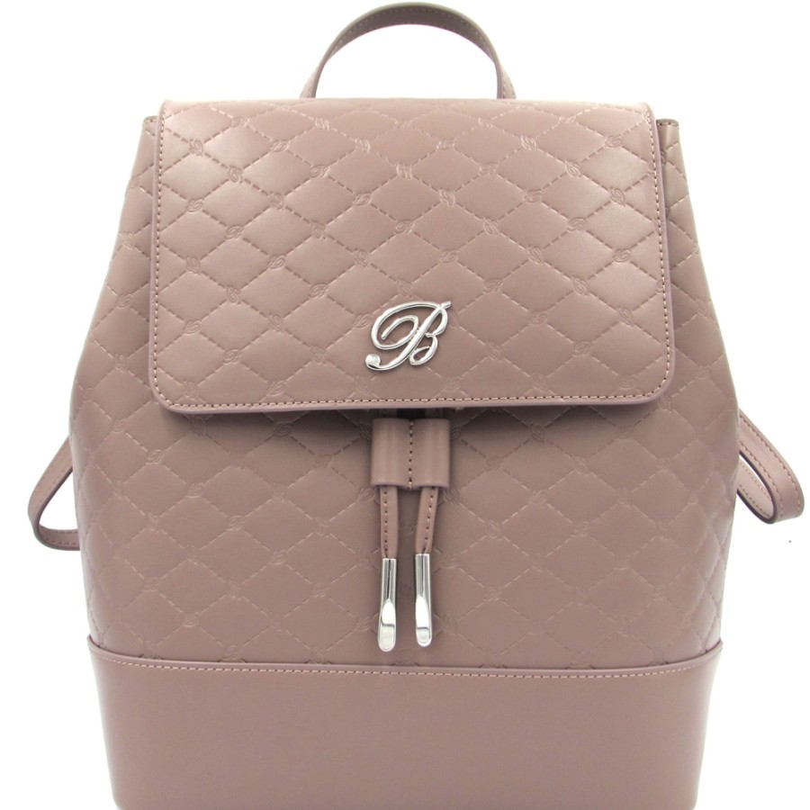 Ladies Bags Blumarine | Blumarine Beige-Pink Leather Backpack With Monograms B83Pwb690072050