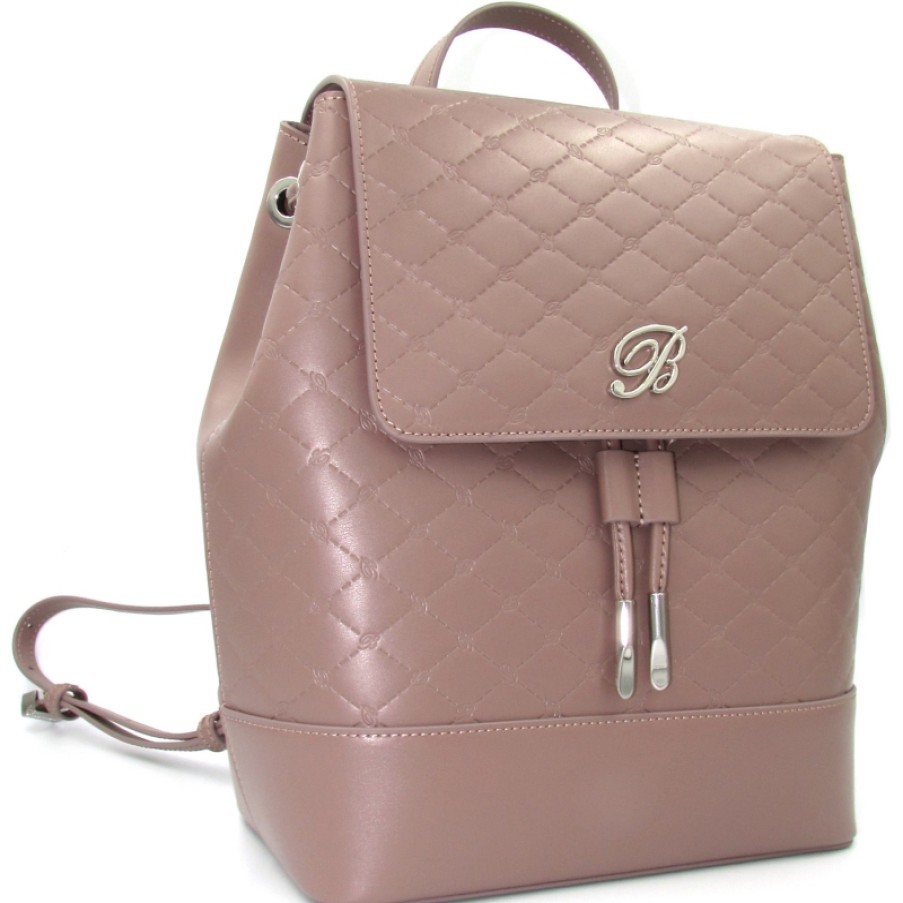 Ladies Bags Blumarine | Blumarine Beige-Pink Leather Backpack With Monograms B83Pwb690072050