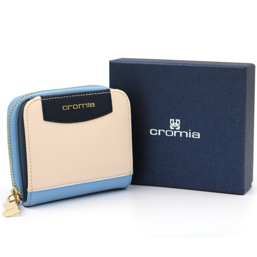 Ladies Accessories Cromia | Cromia Blue Pink Leather Small Wallet With Coin Compartment 8051978068464