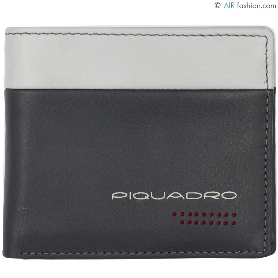 Mens Accessories PIQUADRO | Piquadro Elegant Men'S Grey Leather Wallet With Coin Pocket Pu4823Ub00R/Grn