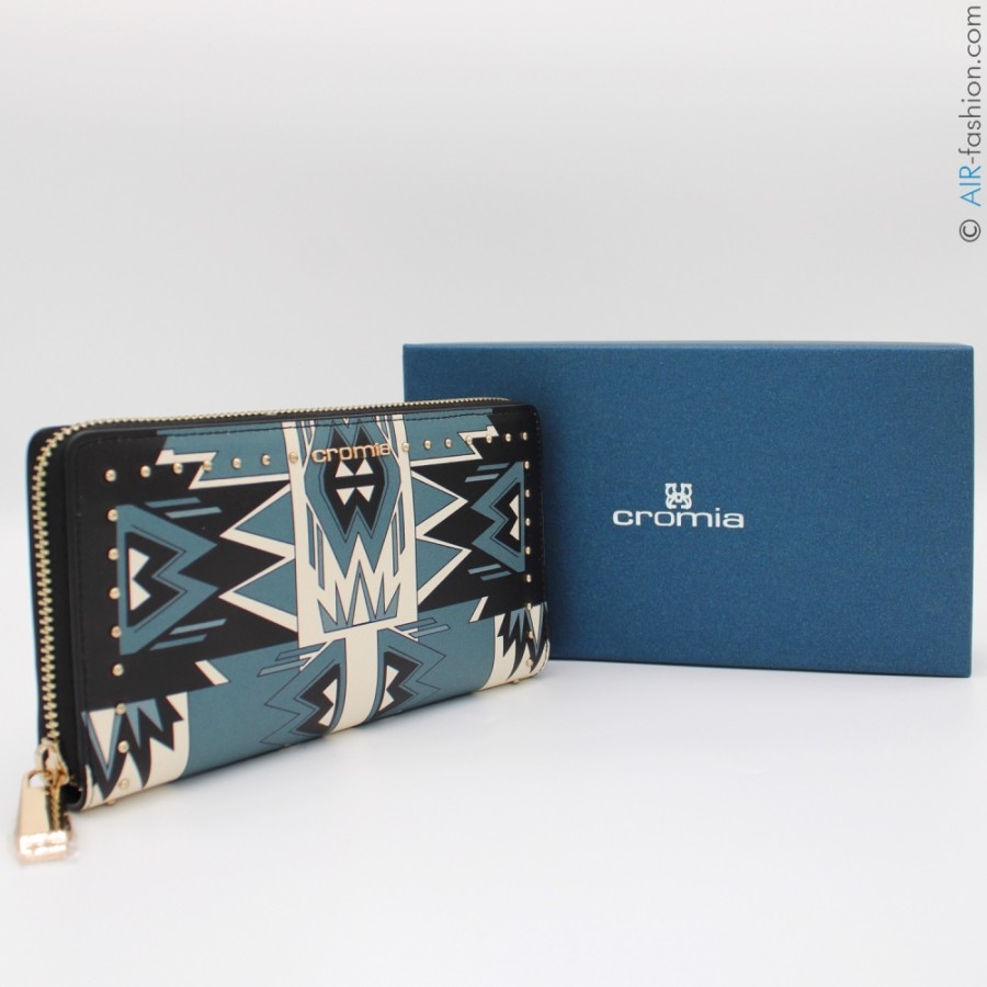 Ladies Accessories Cromia | Cromia Multi-Pocket Leather Wallet With Geometric Pattern And Studs 2641305