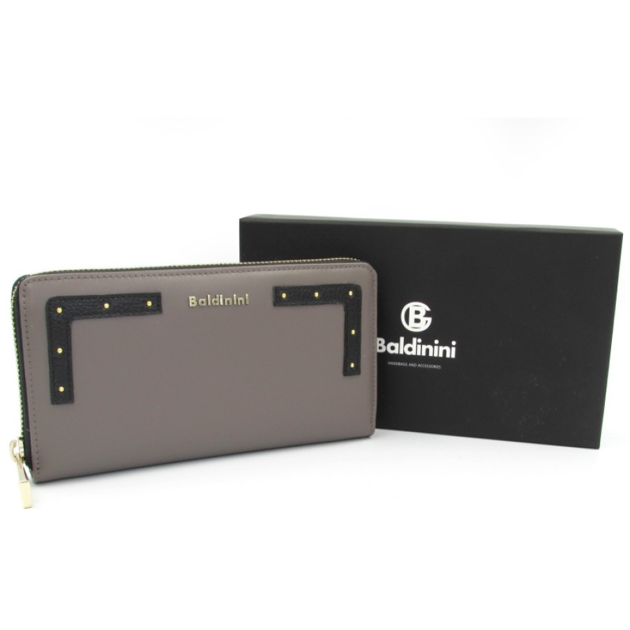 Ladies Accessories Baldinini | Baldinini Women'S Elegant Gray-Brown Leather Wallet Made In Italy 676500Va