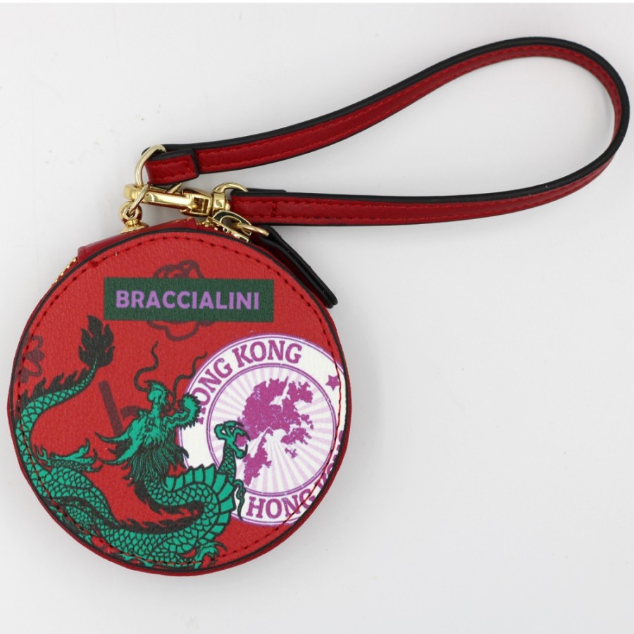 Ladies Accessories Braccialini | Braccialini Round Zipper Coin Purse Red With Colorful Hong Kong Illustrations B16159-818