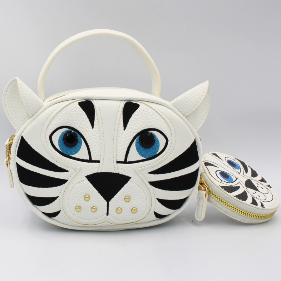 Ladies Bags Braccialini | Braccialini Handbag In The Shape Of The Face Of A White Tiger Cub B16433