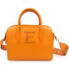 Ladies Bags ERMANNO Ermanno Scervino | Ermanno Ermanno Scervino Fashion Orange Leather Bowling Bag With Perforated Strap Made In Italy 12400320