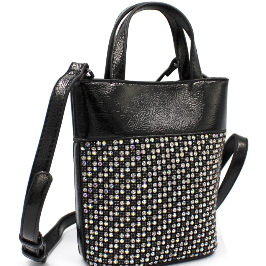 Ladies Bags ERMANNO Ermanno Scervino | Ermanno Ermanno Scervino Black Cross-Body Small Bucket Bag With Crystals 12400861