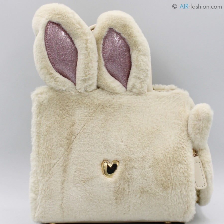 Ladies Bags Braccialini | Braccialini Creative Bag Of Beige Faux Fur In The Shape Of A Rabbit, With Plush Charm B16874