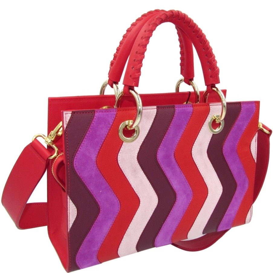 Ladies Bags Blumarine | Blumarine Luxury Red & Purple Leather Bag With Patchwork Maison Collection B83Pwb000052060