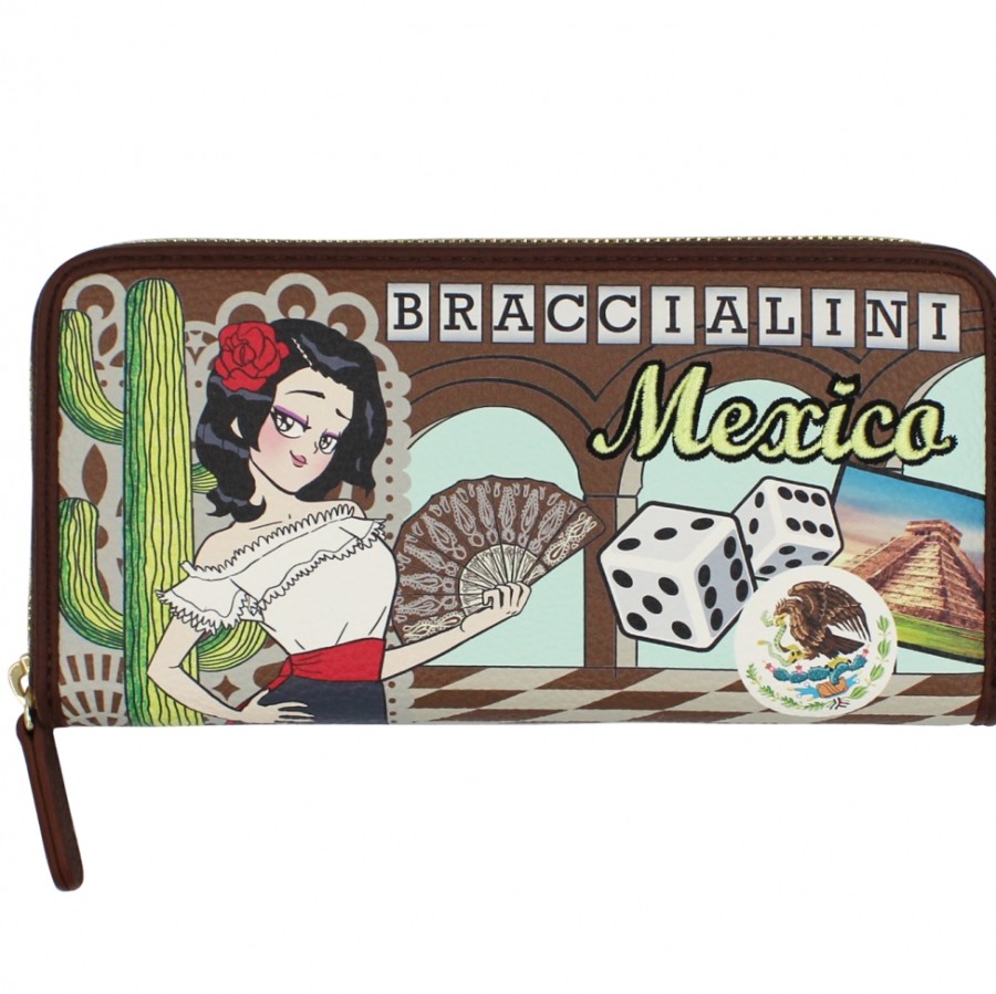 Ladies Accessories Braccialini | Braccialini Postcards Zip Around Wallet, Perudo Game In Mexico Themed B17377_126-Ca-818-Uni