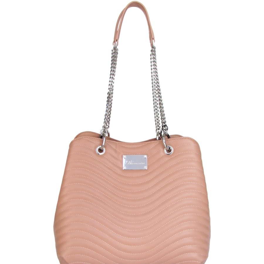 Ladies Bags Blumarine | Blumarine Women'S Nude Quilted Leather Bucket Bag With Chain Handles B81Pwb450042014