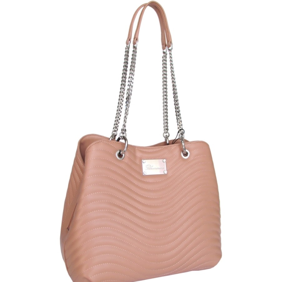 Ladies Bags Blumarine | Blumarine Women'S Nude Quilted Leather Bucket Bag With Chain Handles B81Pwb450042014