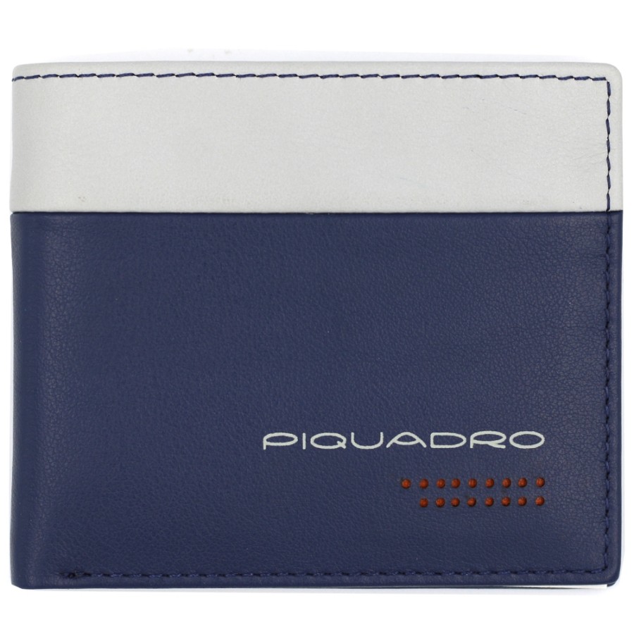 Mens Accessories PIQUADRO | Piquadro Men'S Blue & Grey Leather Wallet With Coin Pocket Pu4823Ub00R/Blgrn