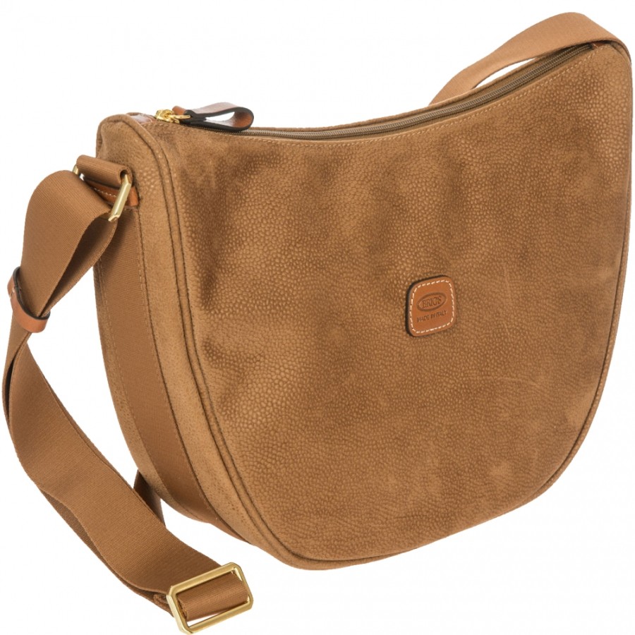 Ladies Bags BRIC'S | Bric'S Life Women'S Half-Moon Shoulder Bag Of Camel Color Fabric & Leather Blf05800.216