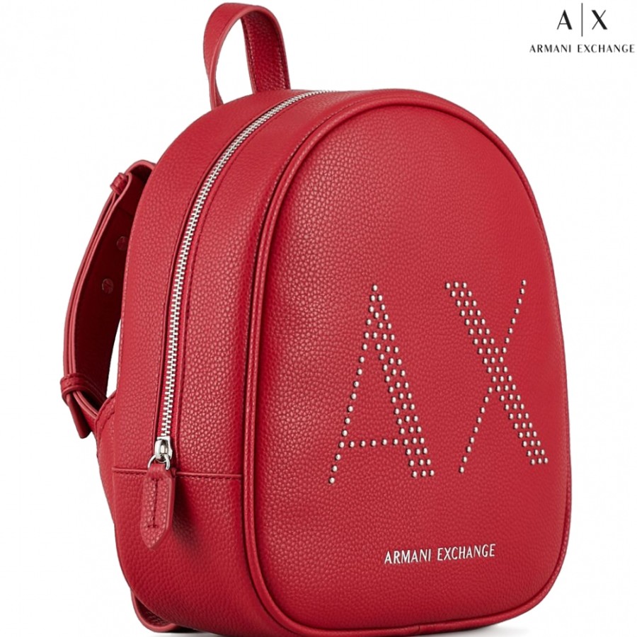 Ladies Bags Armani Exchange | Armani Exchange Red Backpack Decorated With A|X Logo Of Metal Rivets 942563-Cc284-Red