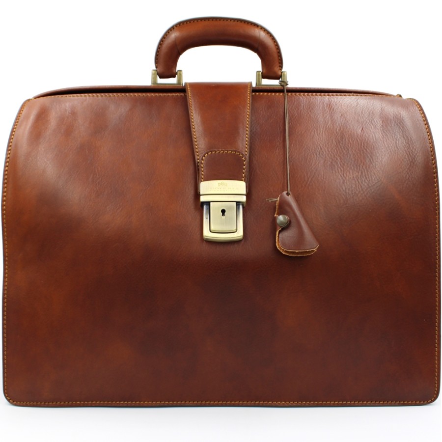 Vintage-Style Bags And Accessories Cuoieria Fiorentina | Cuoieria Fiorentina Vintage Styled Doctor'S Bag Of Brown Leather, Large, Made In Italy Fd521040