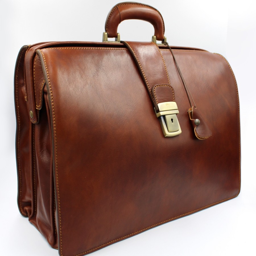 Vintage-Style Bags And Accessories Cuoieria Fiorentina | Cuoieria Fiorentina Vintage Styled Doctor'S Bag Of Brown Leather, Large, Made In Italy Fd521040