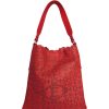 Ladies Bags ERMANNO Ermanno Scervino | Ermanno Ermanno Scervino Perforated Red Leather Hobo Bag With Vintage & Lace Effect 12400336