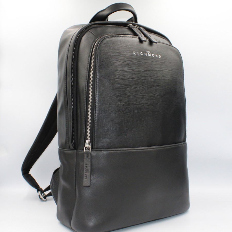 Mens Bags John Richmond | John Richmond Men'S Black Leather Urban Backpack, M Jr-B85