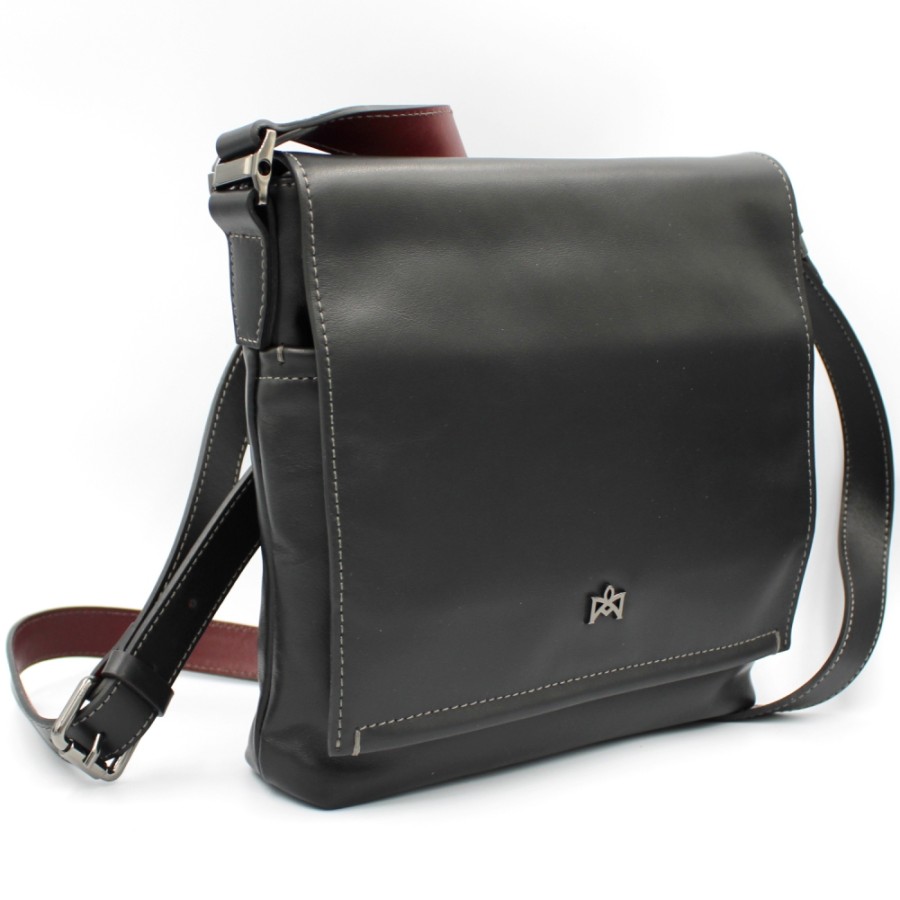 Mens Bags Cuoieria Fiorentina | Cuoieria Fiorentina Men'S Crossbody Flap Bag Of Black Leather, Made In Italy 5744830