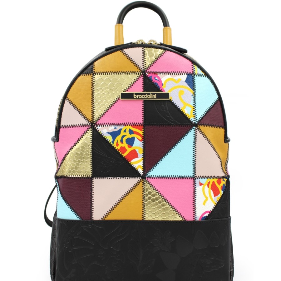 Ladies Bags Braccialini | Braccialini Fashion Multicolor Patchwork Leather Backpack B13512